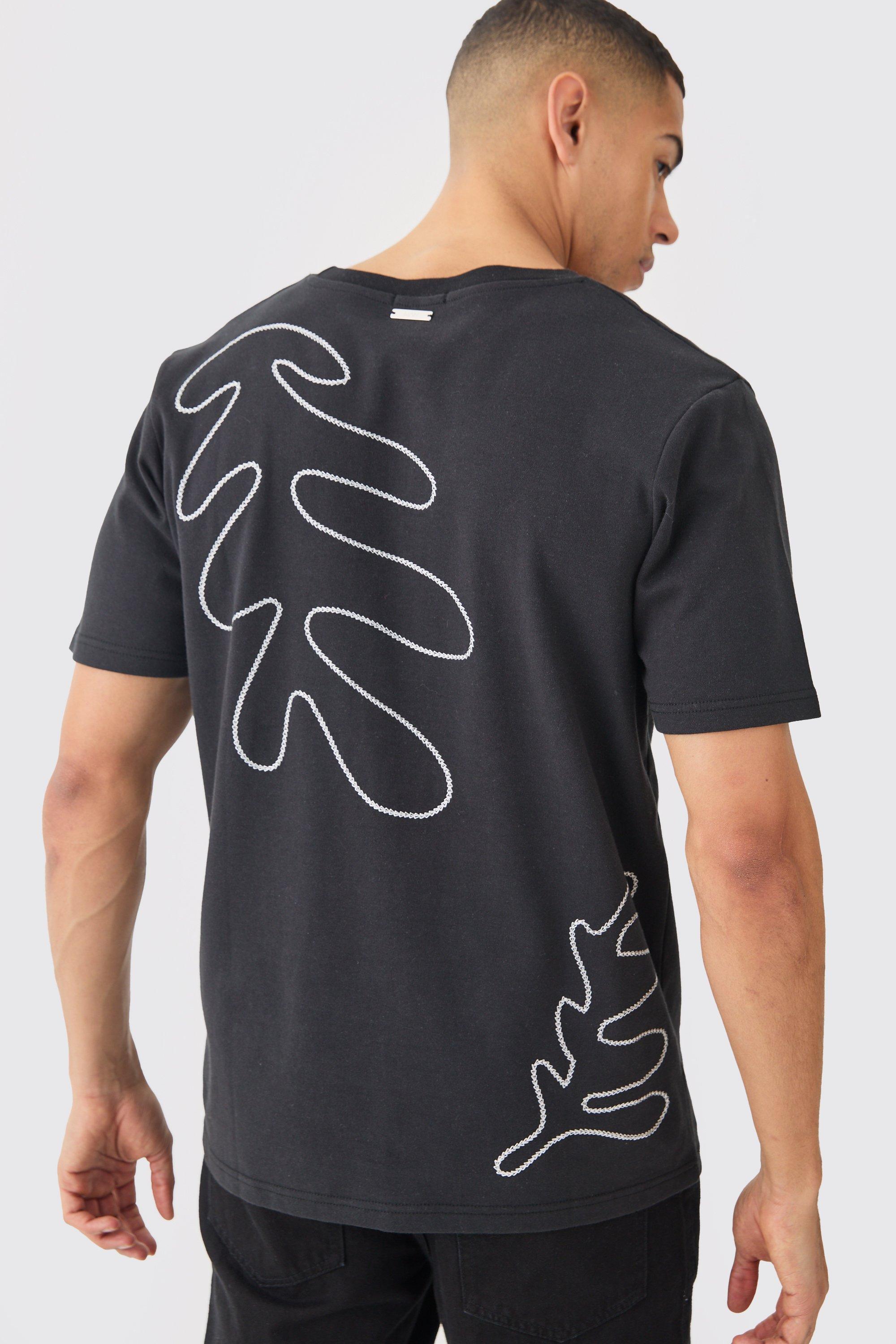 Oversized Boxy Heavyweight Embroidered Puff Print T-shirt | boohooMAN USA Product Image