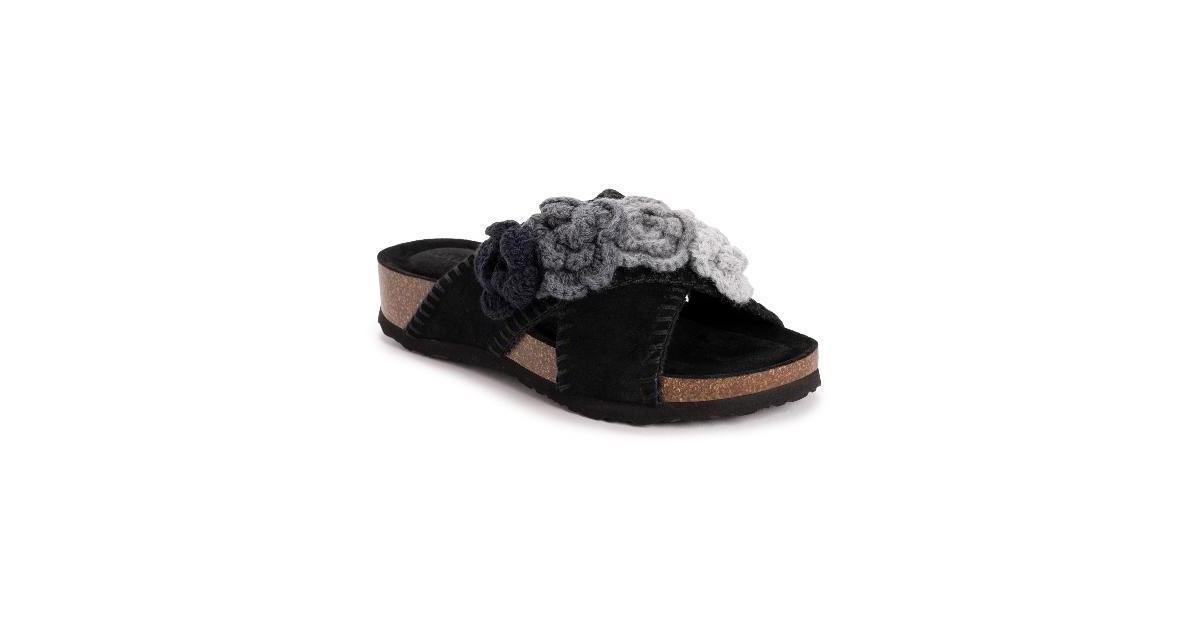 MUK LUKS Penelope Womens Suede Floral Slide Sandals Product Image