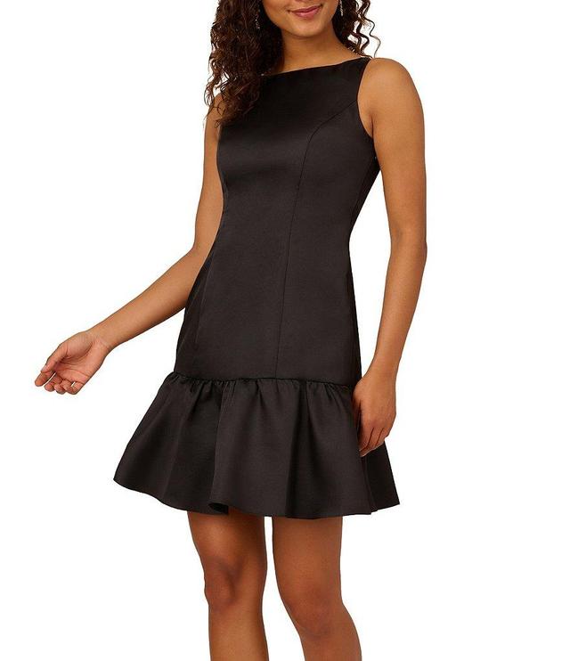 Adrianna Papell Boat Neck Sleeveless Ruffle Hem Mini Dress Product Image