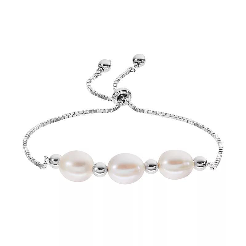 Sterling Silver Freshwater Cultured Pearl & Bead Bolo Bracelet, Womens Product Image