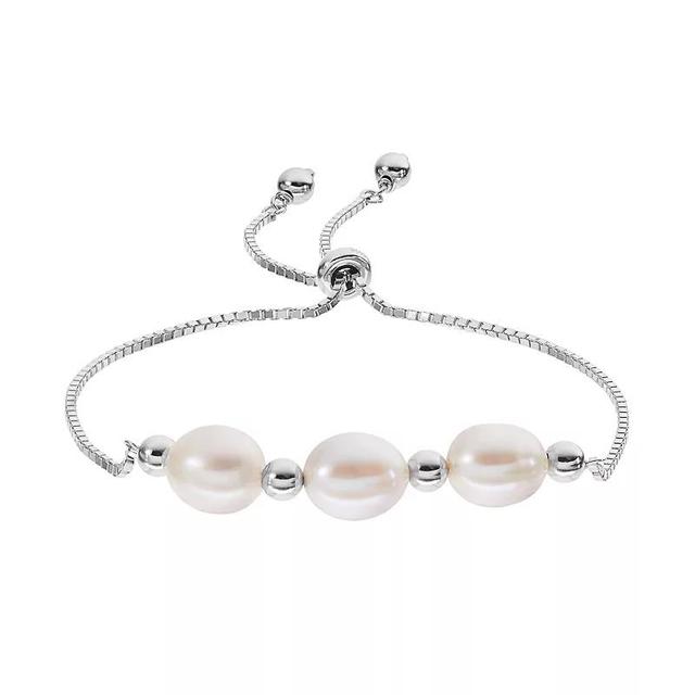 Sterling Silver Freshwater Cultured Pearl & Bead Bolo Bracelet, Womens, White Product Image