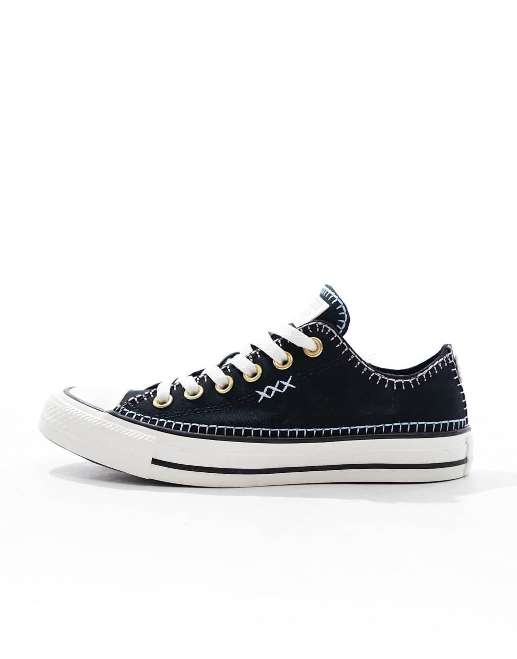 Converse Chuck Taylor All Star Ox sneakers with crafted stitching in black and white Product Image