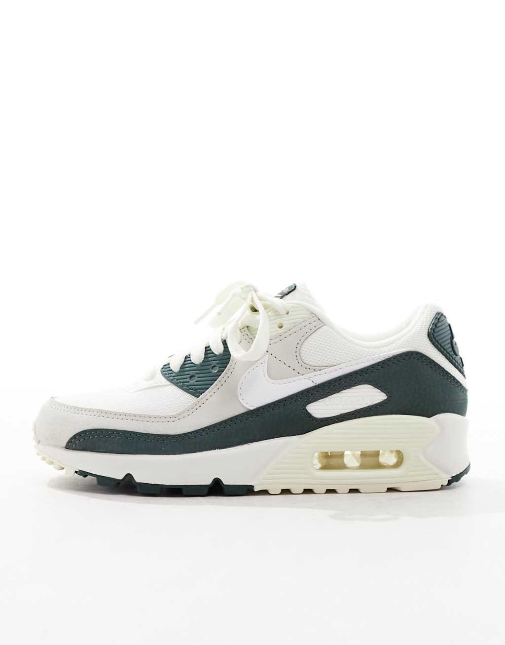 Nike Air Max 90 sneakers in off white and dark green Product Image