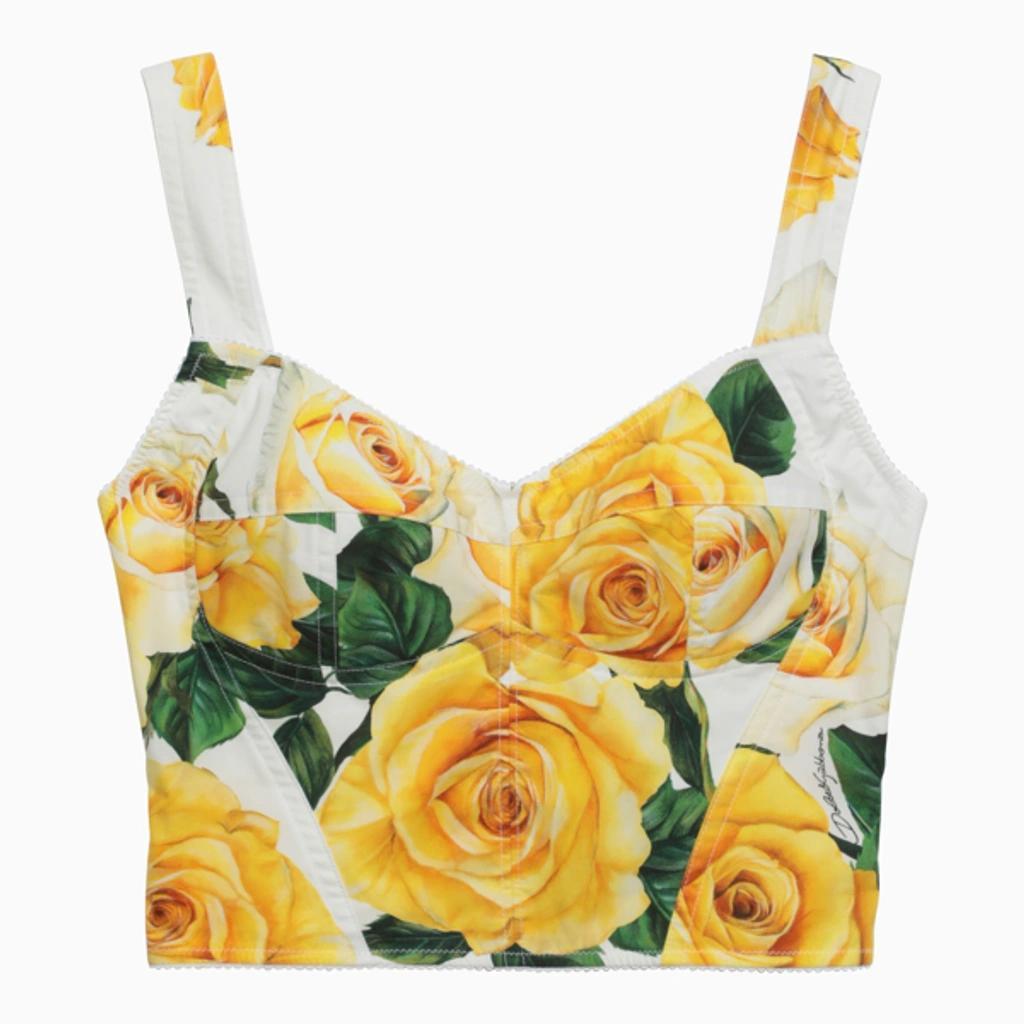 Rose-print Corset Top In Yellow Product Image