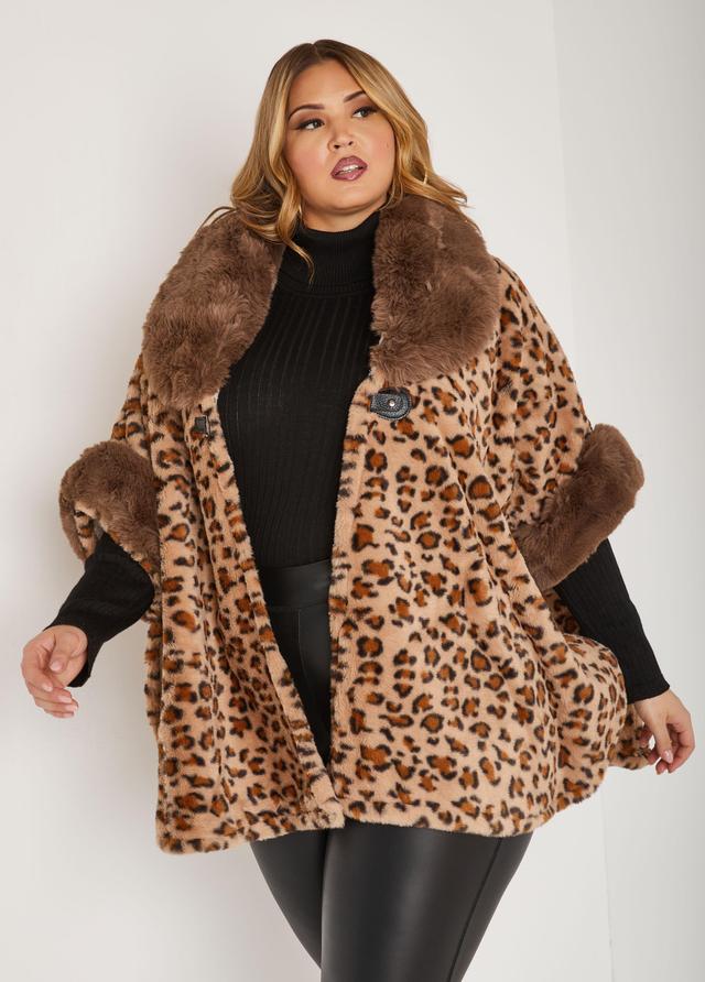 Leopard Print Faux Fur Poncho Product Image