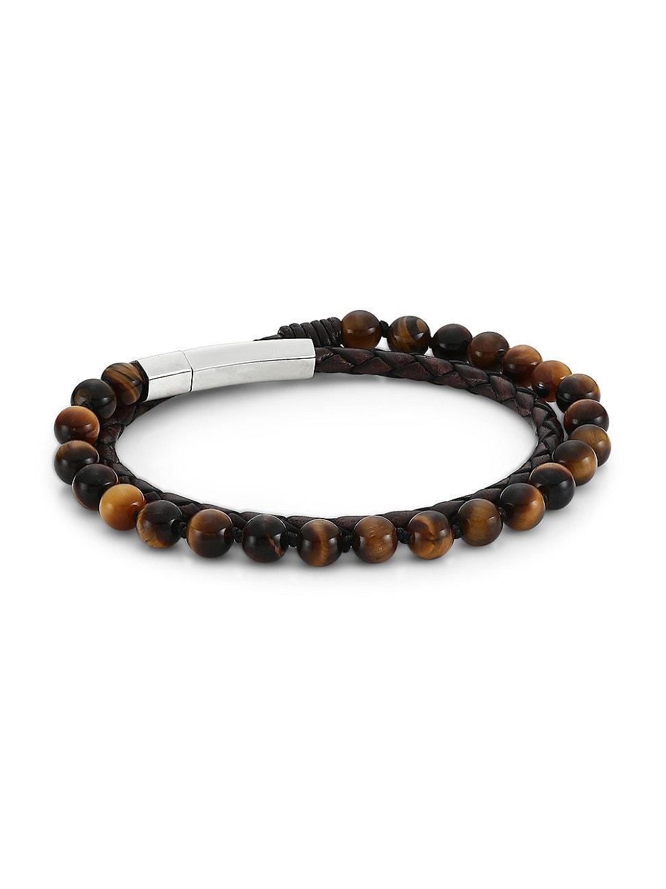 Mens Dakota Double Or Nothing Stainless Steel Tigers Eye Bead Bracelet Product Image