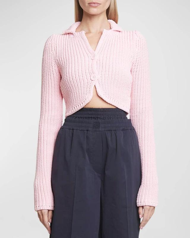 Collared Crop Knit Cardigan Product Image