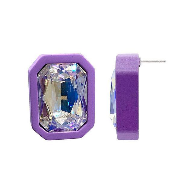 Adornia Purple Cushion Halo Crystal Stud Earrings, Womens Product Image