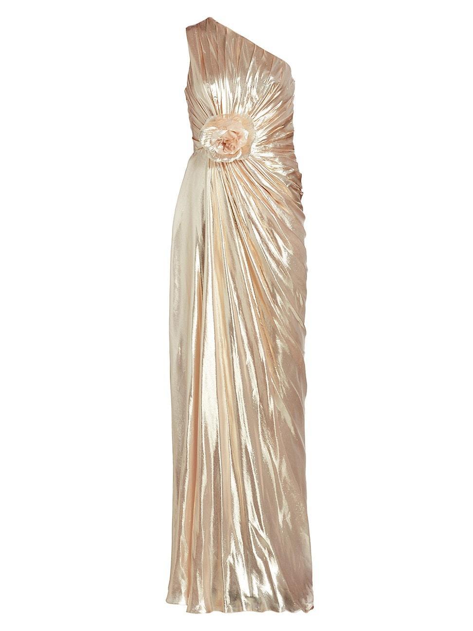 Womens Metallic Chiffon One-Shoulder Gown Product Image