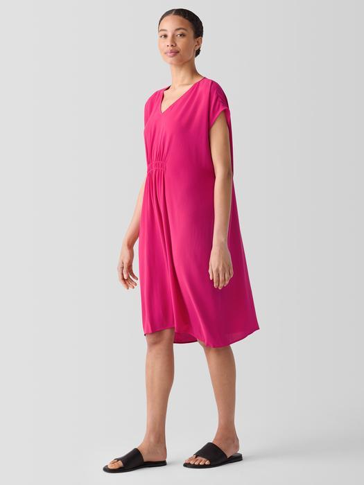 EILEEN FISHER Silk Georgette Crepe V-Neck Dressfemale Product Image