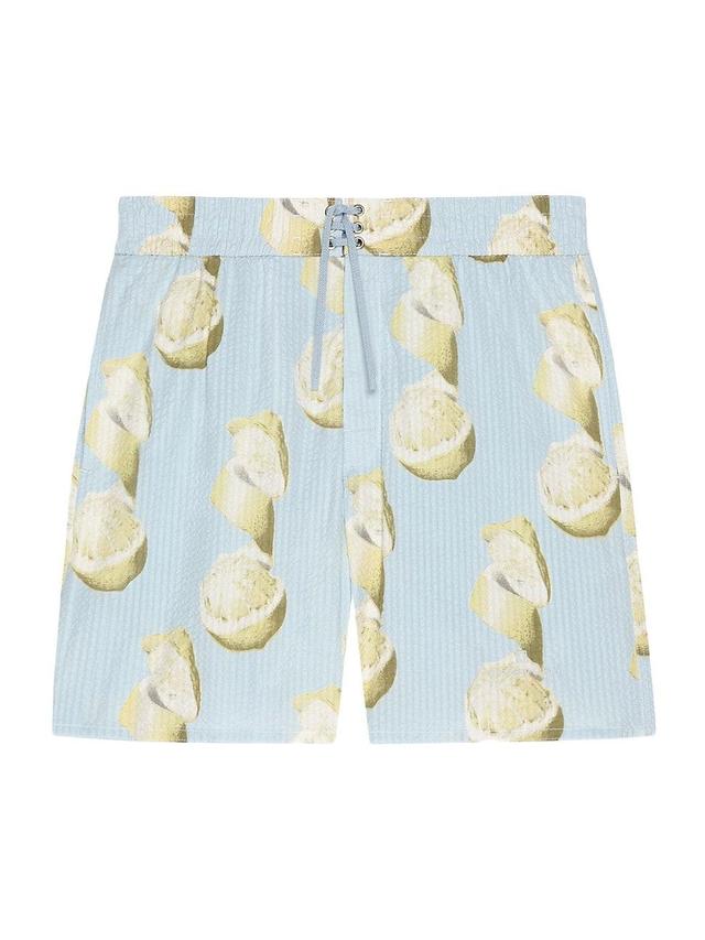 Mens Plage Printed Swim Shorts in Cotton Seersucker Product Image