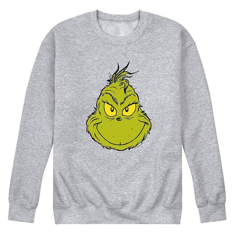 Mens Dr. Suess The Grinch Face Sweatshirt Athletic Grey Product Image