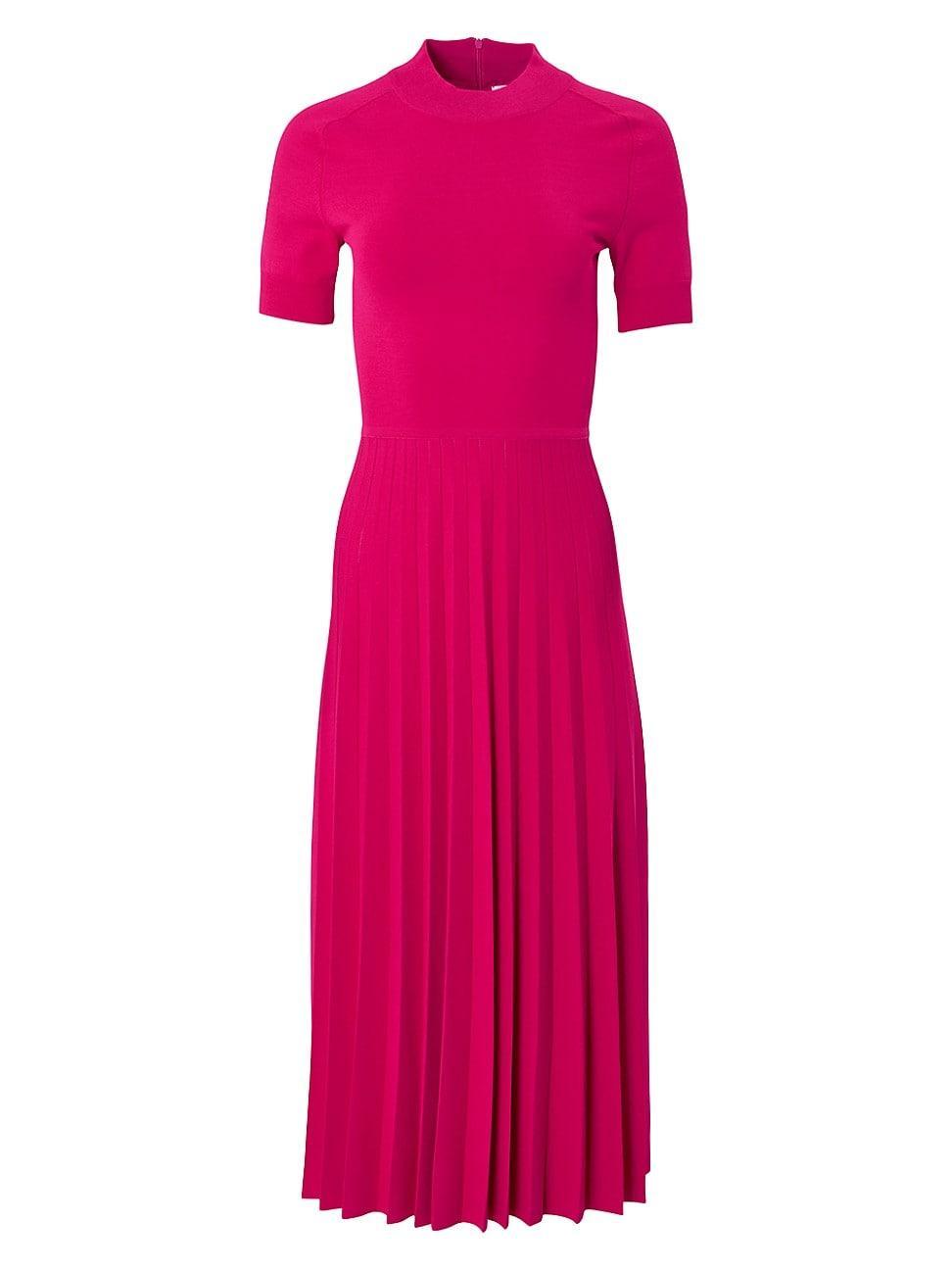 Womens Knit Mock Turtleneck Pleated Midi-Dress Product Image