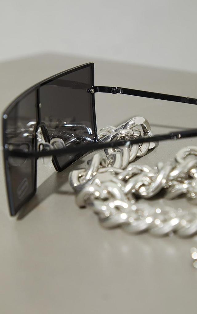 Silver Mirrored Square Frame Visor Sunglasses Product Image