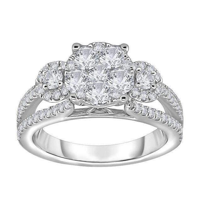 14k White Gold 1 Carat T.W. Diamond Round Cluster Engagement Ring, Womens Product Image