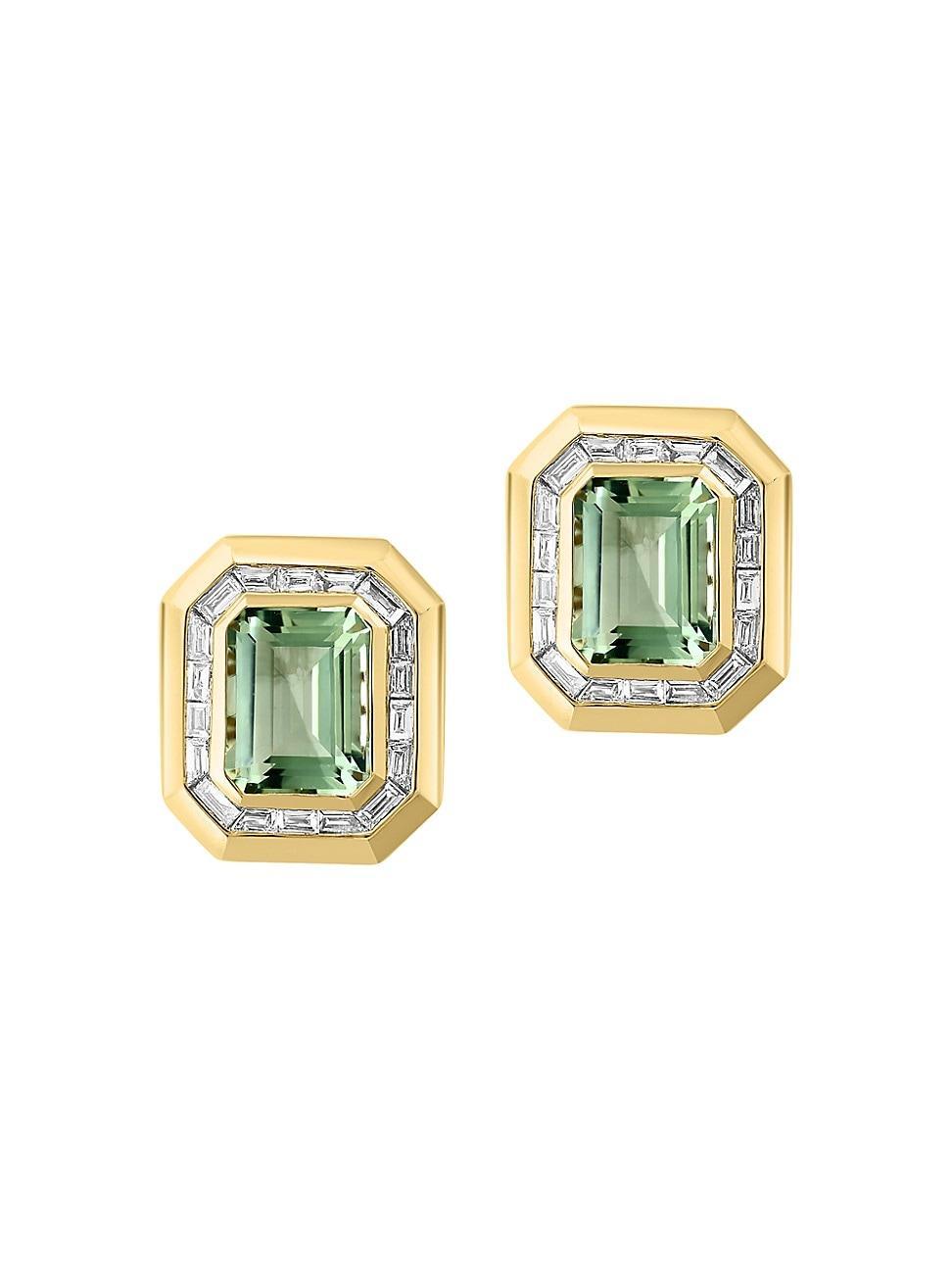 Womens 14K Yellow Gold, Green Amethyst & 0.71 TCW Diamond Octagonal Stud Earrings Product Image