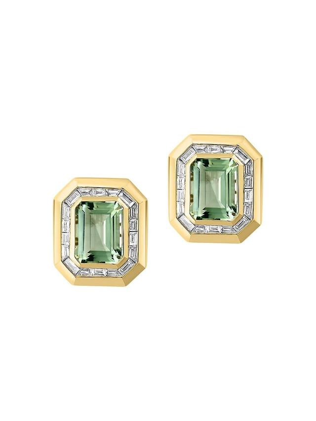 Womens 14K Yellow Gold, Green Amethyst & 0.71 TCW Diamond Octagonal Stud Earrings Product Image