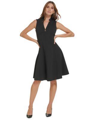 Calvin Klein Womens Collared V-Neck Sleeveless A-Line Dress Product Image