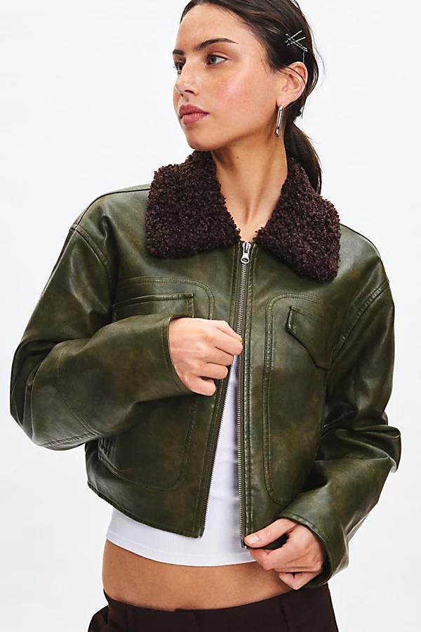 BDG Janine Faux Leather Cropped Aviator Jacket Womens at Urban Outfitters Product Image