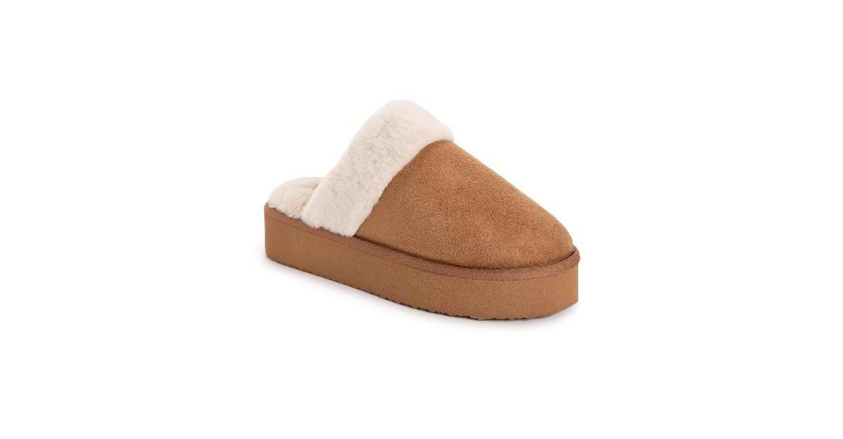 Womens MUK LUKS Microsuede Platform Scuff Slippers Brown Product Image