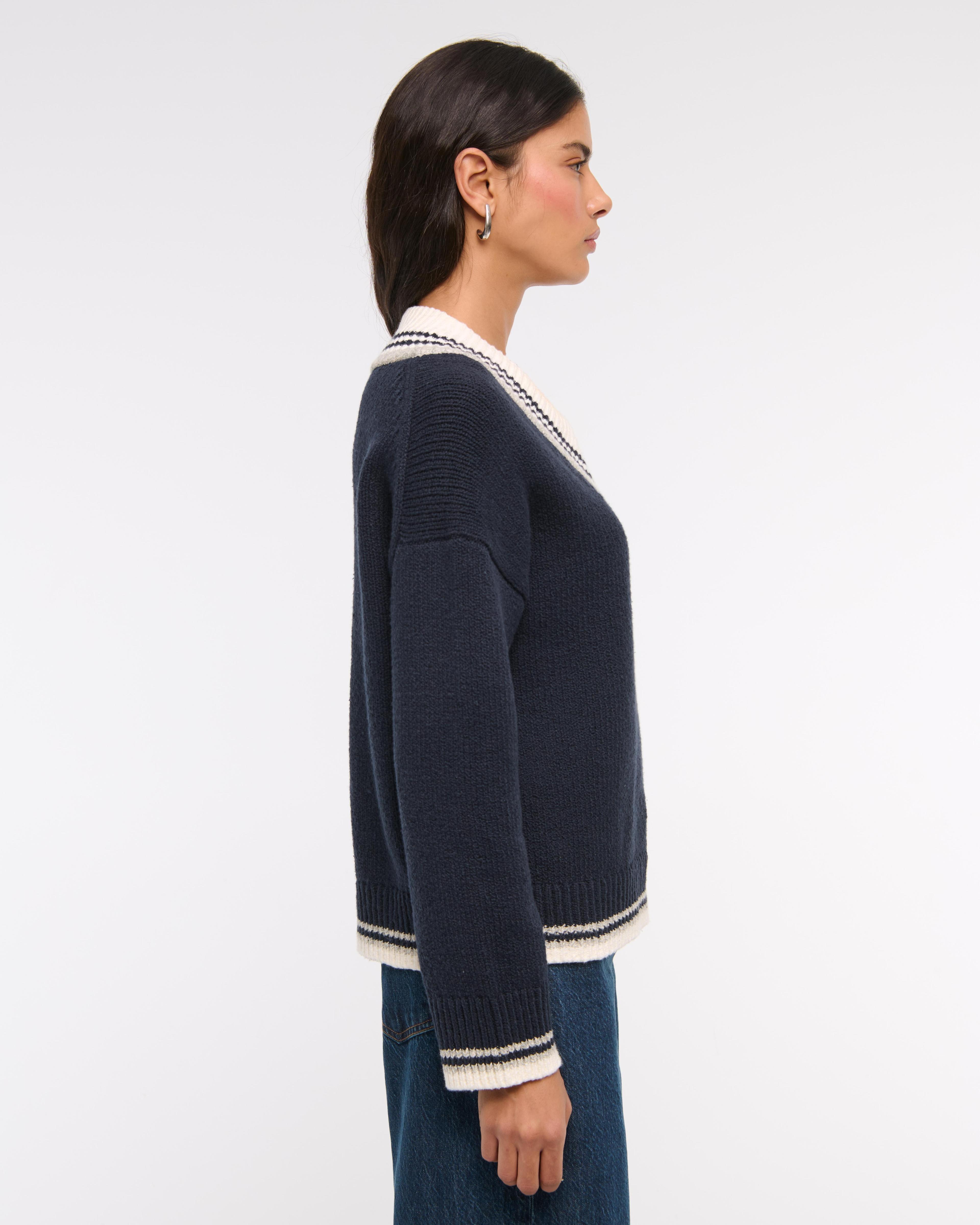 Relaxed Textural V-Neck Sweater Product Image