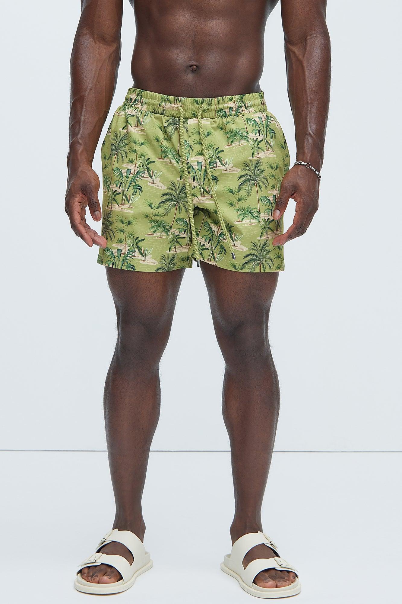 Graham Palm Swim Trunks - Green/combo Product Image