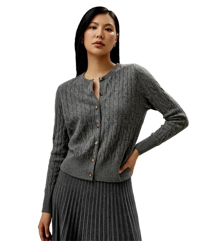 Lilysilk Womens Cable-Knit Cashmere Crewneck Cardigan Product Image