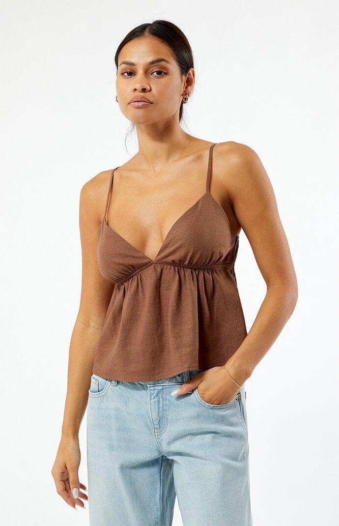 Women's Linen V-Neck Babydoll Tank Top Product Image