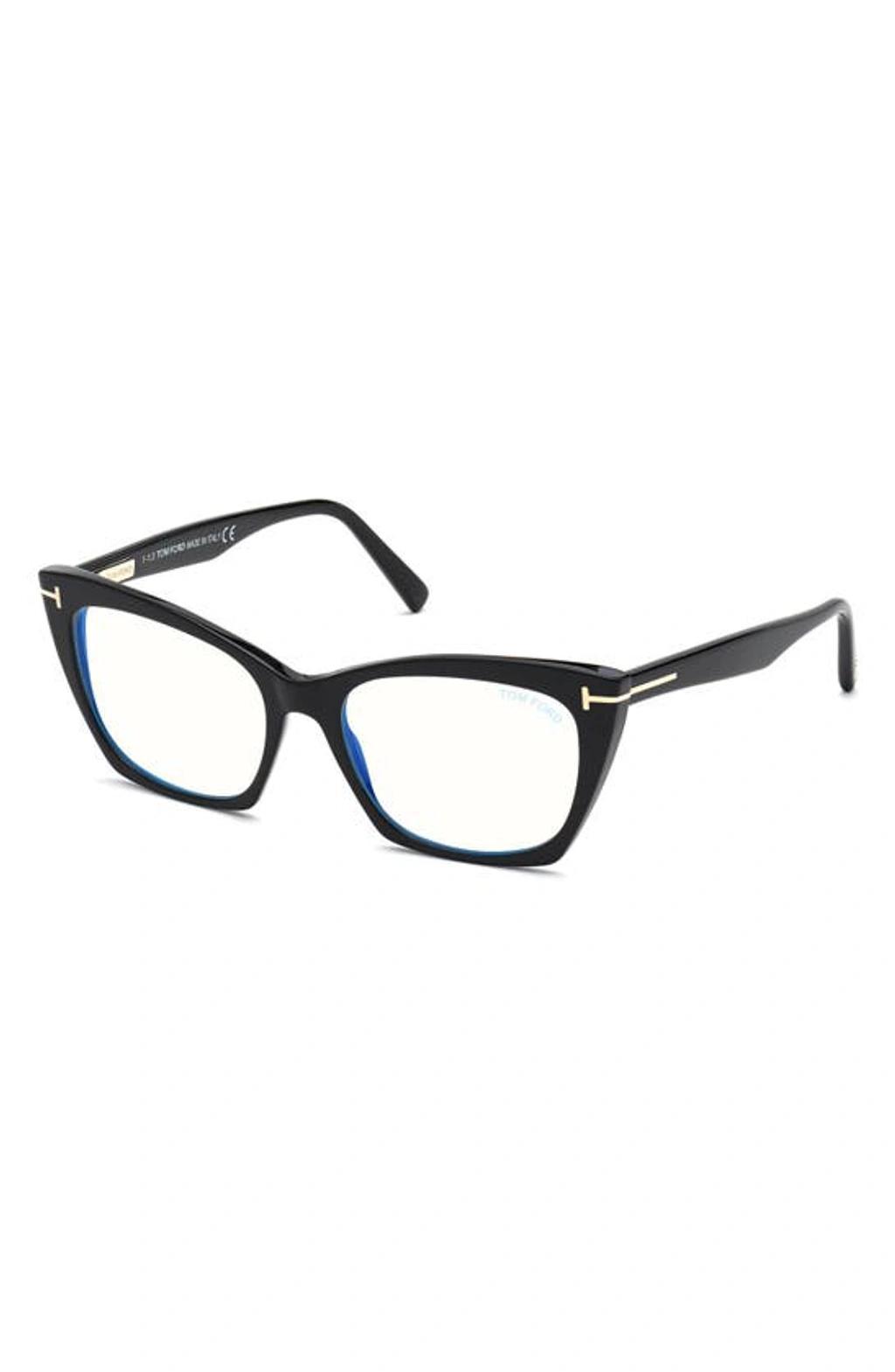 TOM FORD 54mm Blue Cat Eye Light Blocking Glasses In Black Product Image