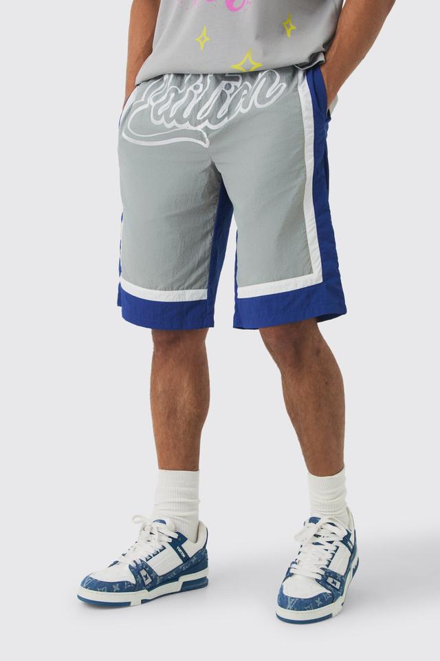 Elasticated Waist Limited Relaxed Longline Shell Panel Shorts | boohooMAN USA Product Image