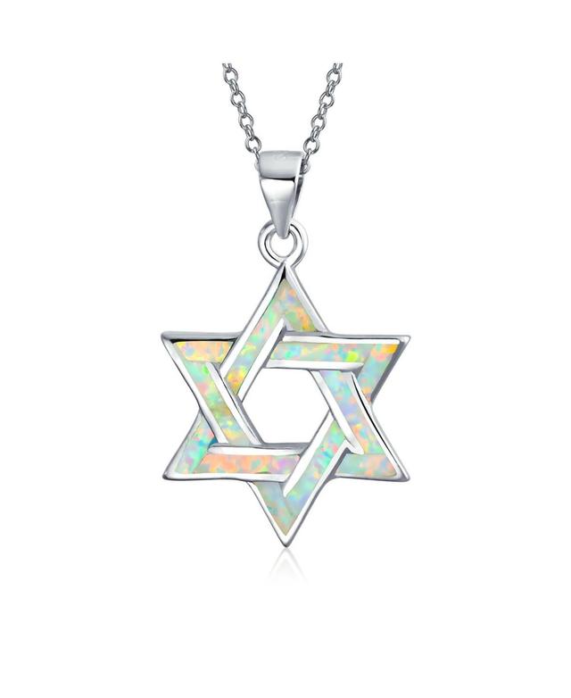 Bling Jewelry Hanukkah Magen Judaic White Synthetic Opal Inlay Star Of David Pendant Necklace For Bat Mitzvah For Women For Sterling Silver Product Image