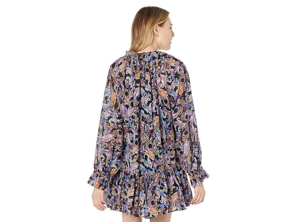 SUNDRY Paisley Boho Mini Dress (Navy/Orchid) Women's Clothing Product Image