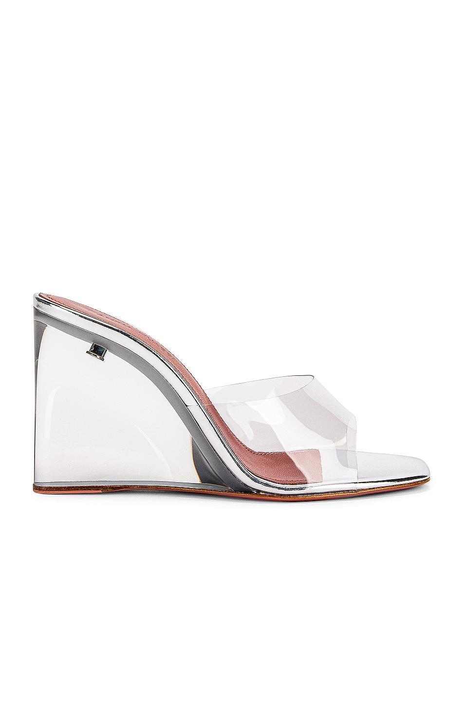 AMINA MUADDI Lupita Glass Wedge in Transparent - Metallic Silver. Size 42 (also in 35). Product Image