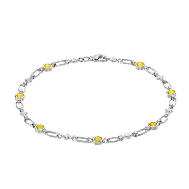 Kristen Kesho Sterling Silver Lab-Created Yellow Sapphire Kite Link Bracelet, Womens Product Image