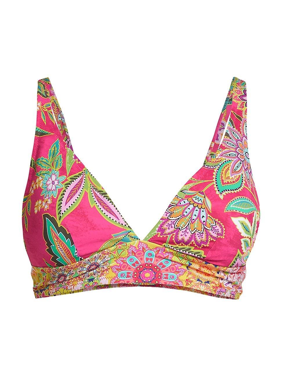 Womens Flamingo Floral V-Neck Bikini Top Product Image