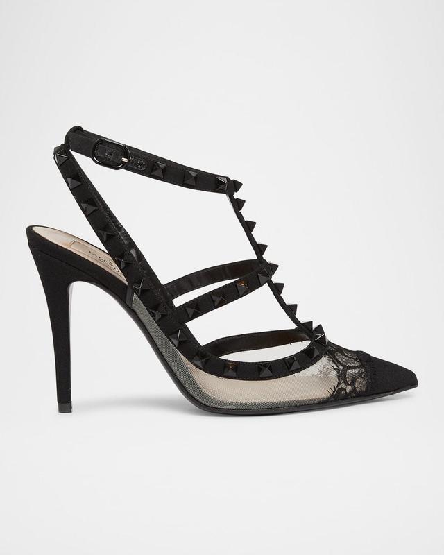 Rockstud Lace T-strap Pumps In Black Product Image