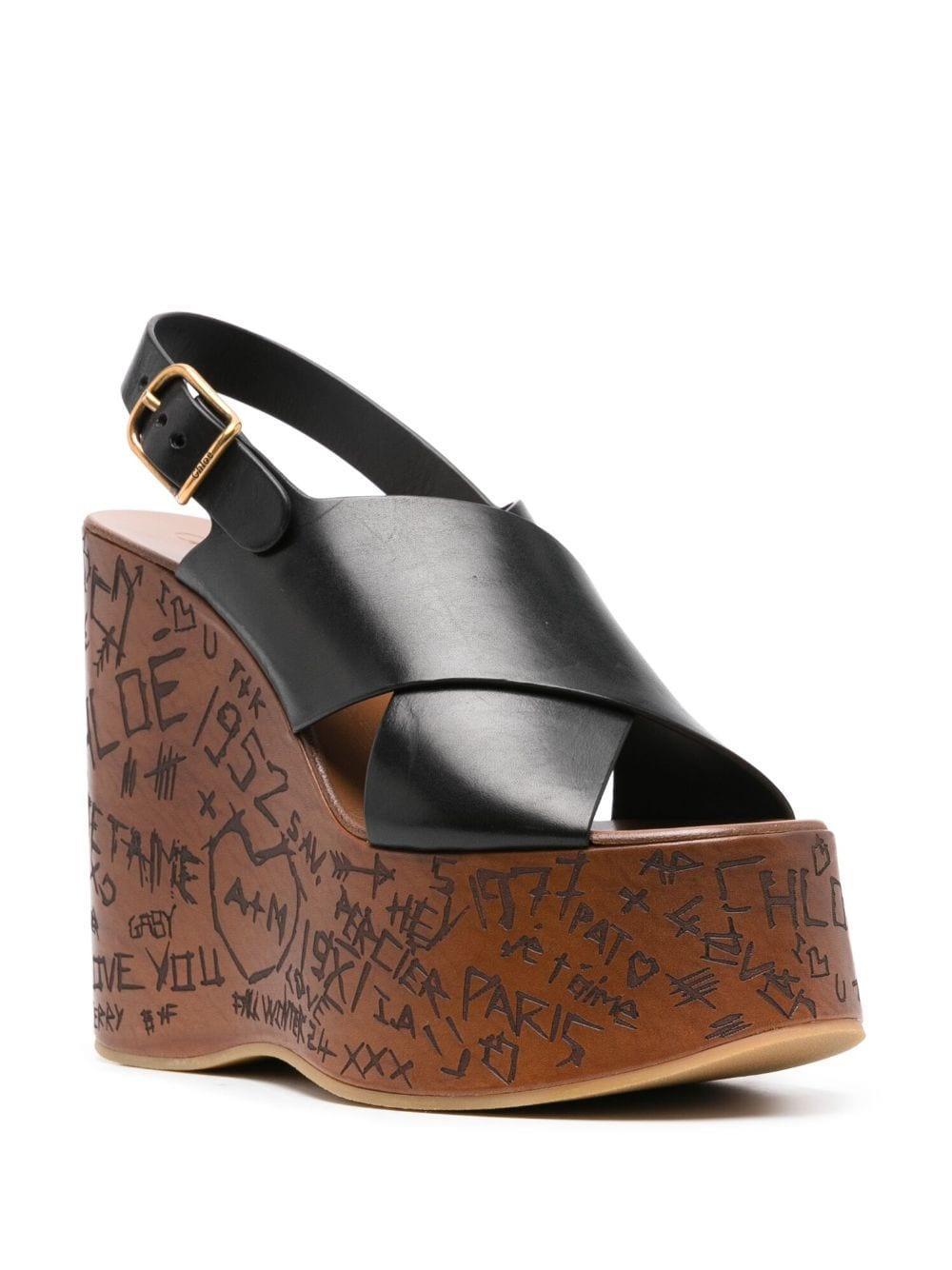 CHLOÉ Maxime Leather Slingback Platform Wedge Sandals In Black Product Image