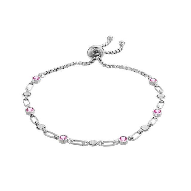 Kristen Kesho Sterling Silver Lab-Created Pink Sapphire & Round Link Adjustable Bolo Bracelet, Womens Grey Product Image