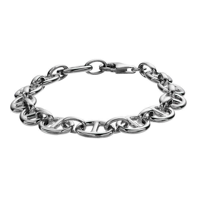 Sterling Silver Puff Mariner Chain Bracelet, Womens White Product Image