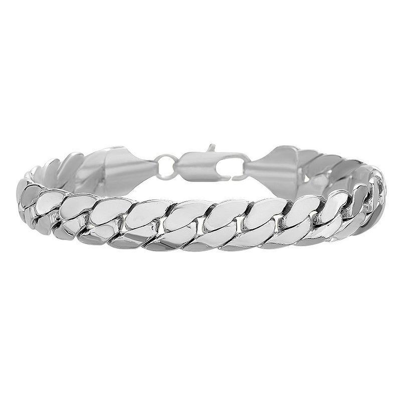 Mens 14k White Gold Plated Cuban Chain Bracelet Product Image