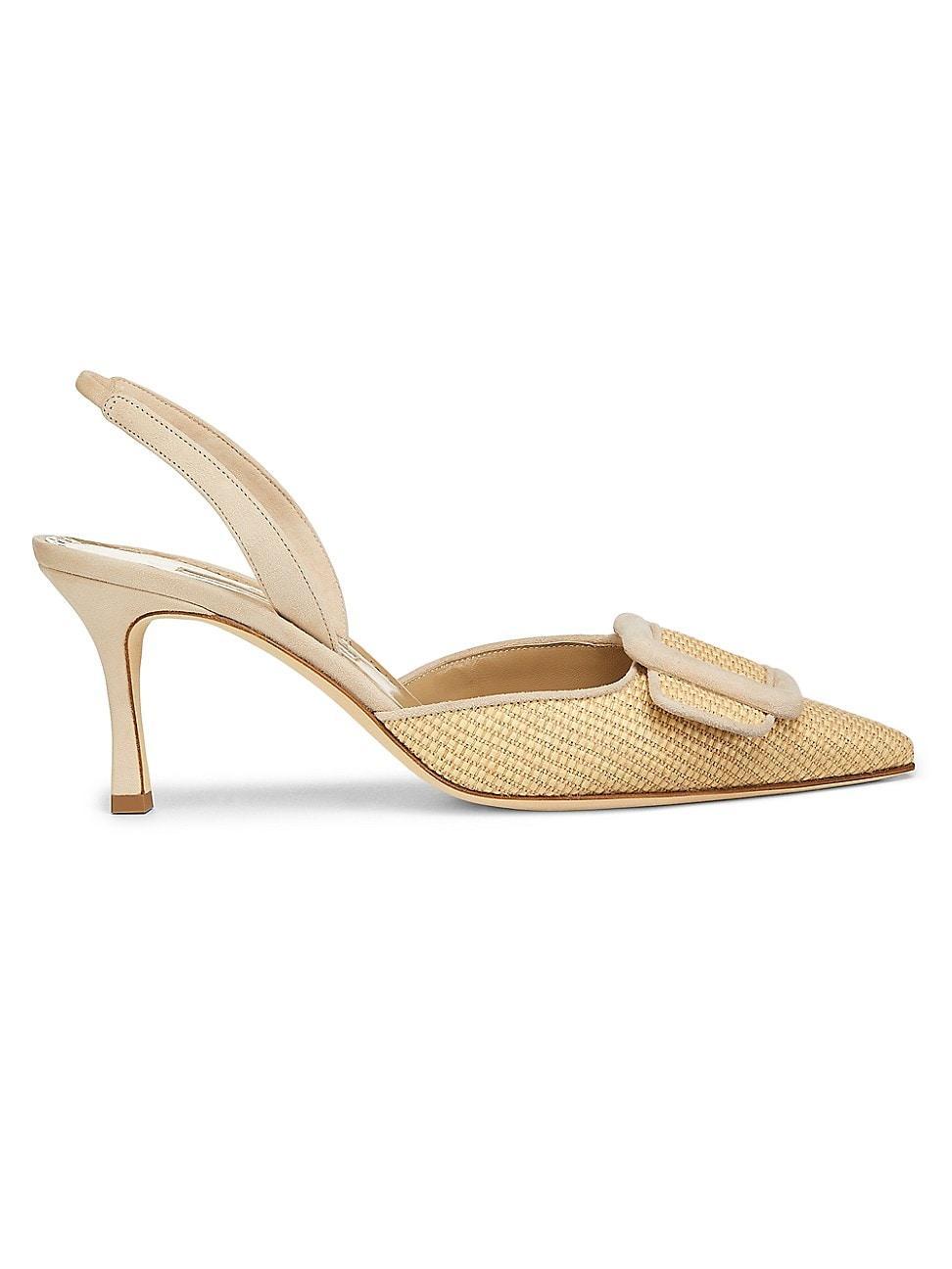 Womens Mayslibi 70MM Raffia & Leather Slingback Pumps Product Image