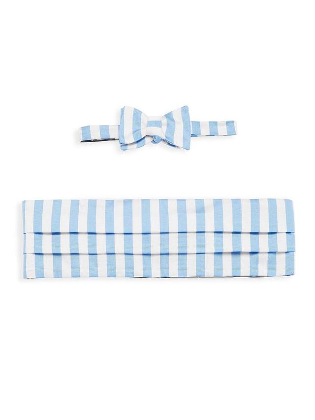 Mens Silk Striped Bow Tie & Cummerbund Set Product Image