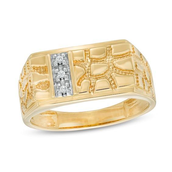 Men's Diamond Accent Rectangle-Top Nugget Ring in 10K Gold Product Image