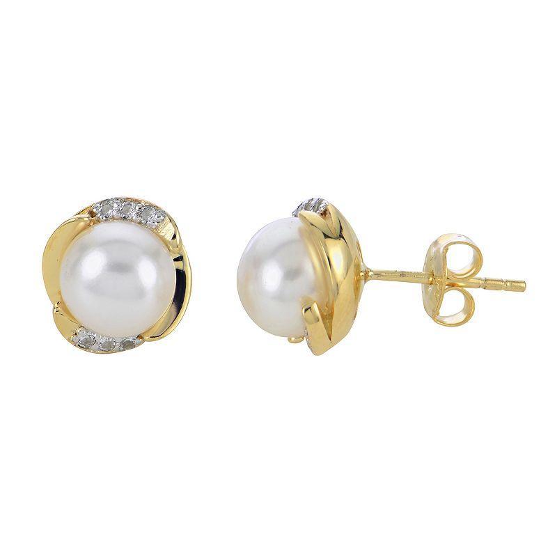 PearLustre by Imperial 14K Gold Plated Freshwater Cultured Pearl & White Topaz Earrings, Womens Product Image