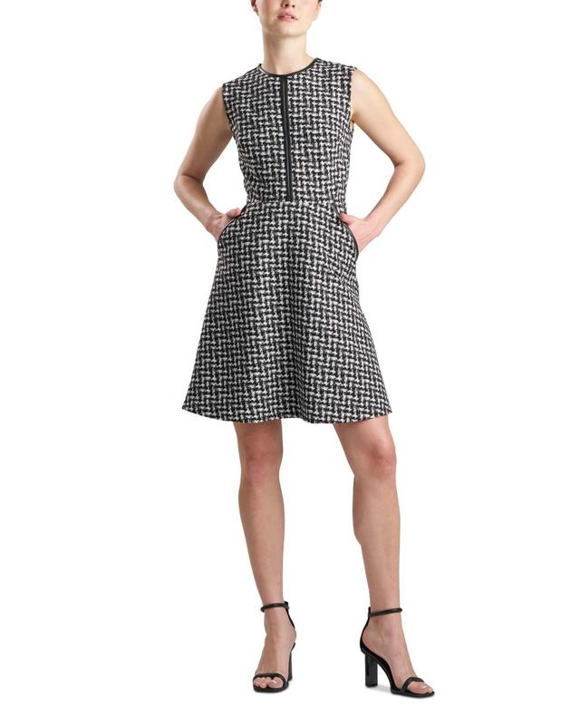 Natori Womens Tweed Faux-Leather-Trim Dress Product Image