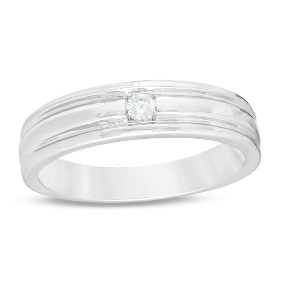 Men's 1/20 CT. Diamond Solitaire Groove Wedding Band in Sterling Silver Product Image