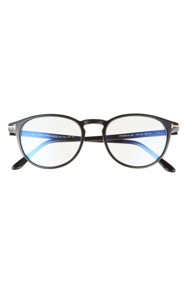 51mm Round Blue Light Blocking Optical Glasses In Shiny Black Product Image