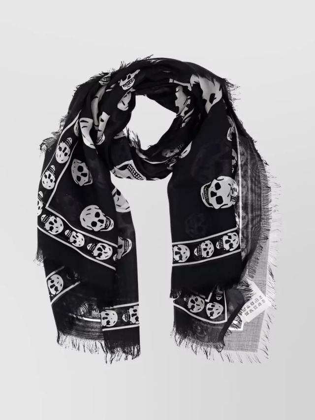 Frayed Edge Skull Print Scarf In Black Product Image