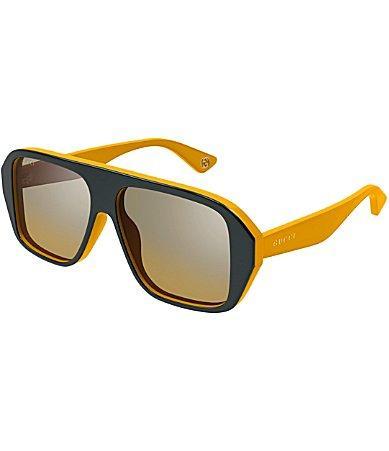 Gucci Mens Aspen Bilayer 57mm Aviator Sunglasses - Shiny Solid Bilayer Grey/Mustard Product Image