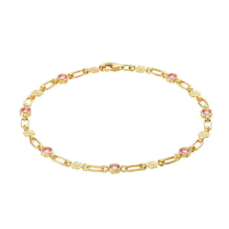 Kristen Kesho 18K Gold Plated Sterling Silver Lab-Created Pink Sapphire Flower Bracelet, Womens Gold Tone Product Image